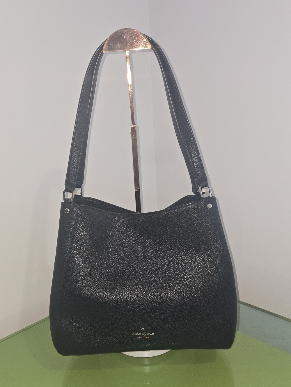 kate spade Leila Black Pebbled Leather Medium Shoulder Hobo Bag